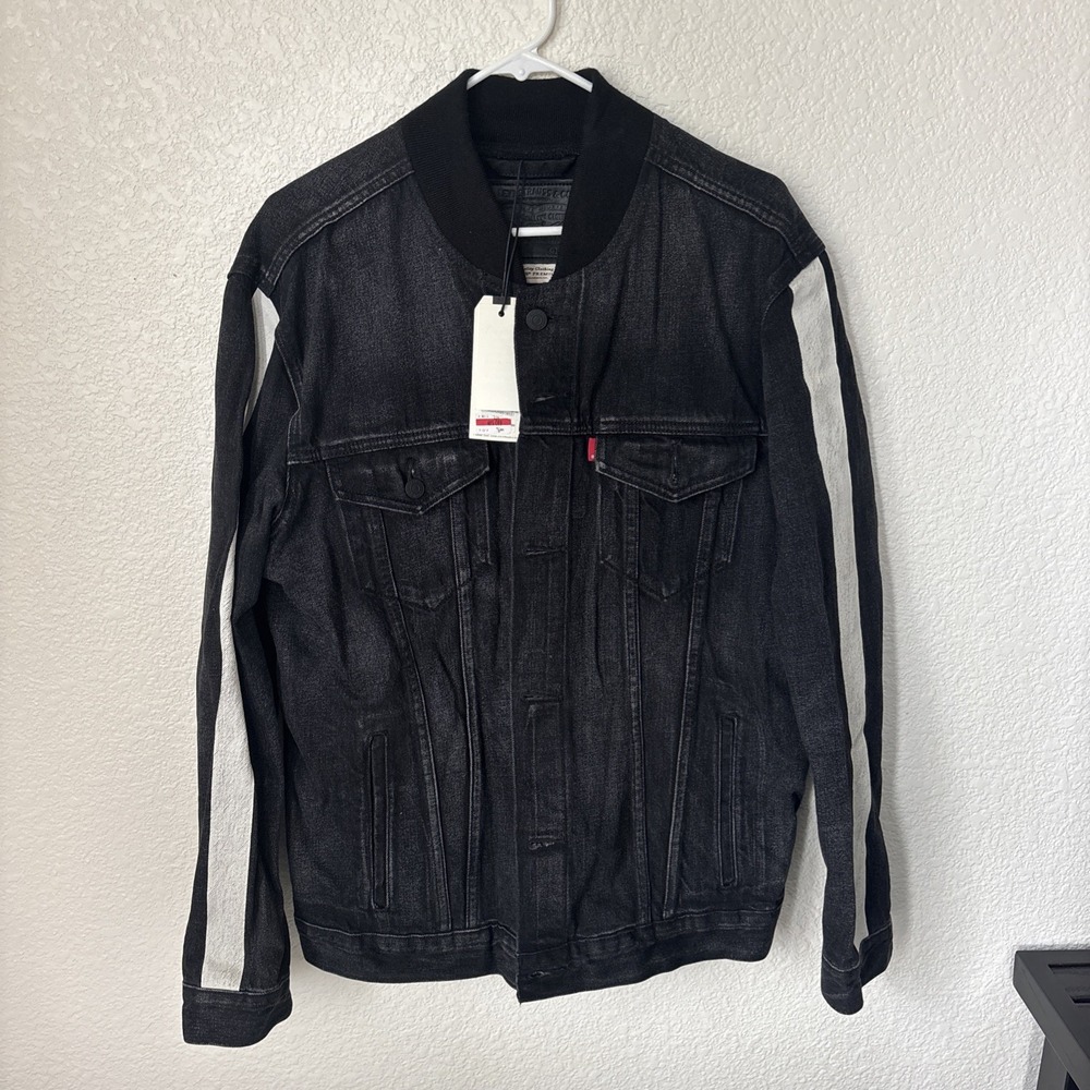 Levi's Mens Stripe Sleeve Trucker Jacket Color Black 596030000 size‎ xL